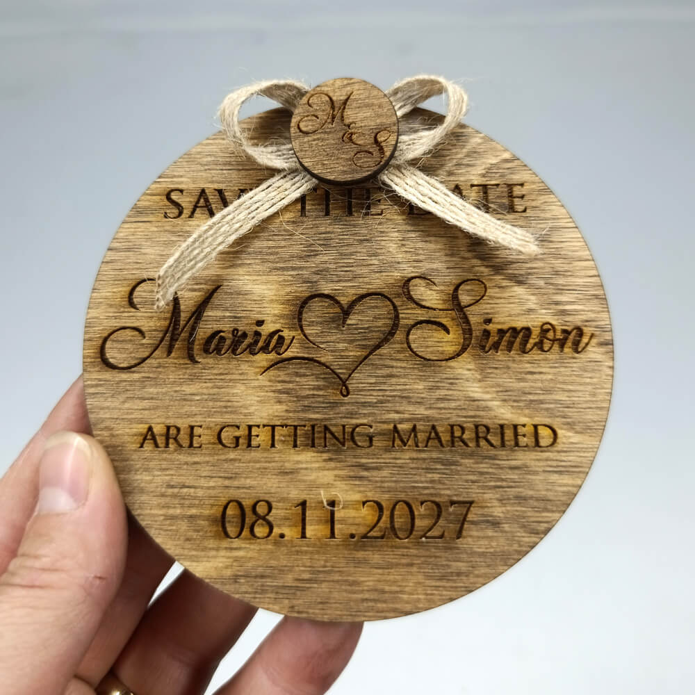 Düğün Davetiyesi Yuvarlak Ahşap Davetiye Magnet AHD-202614