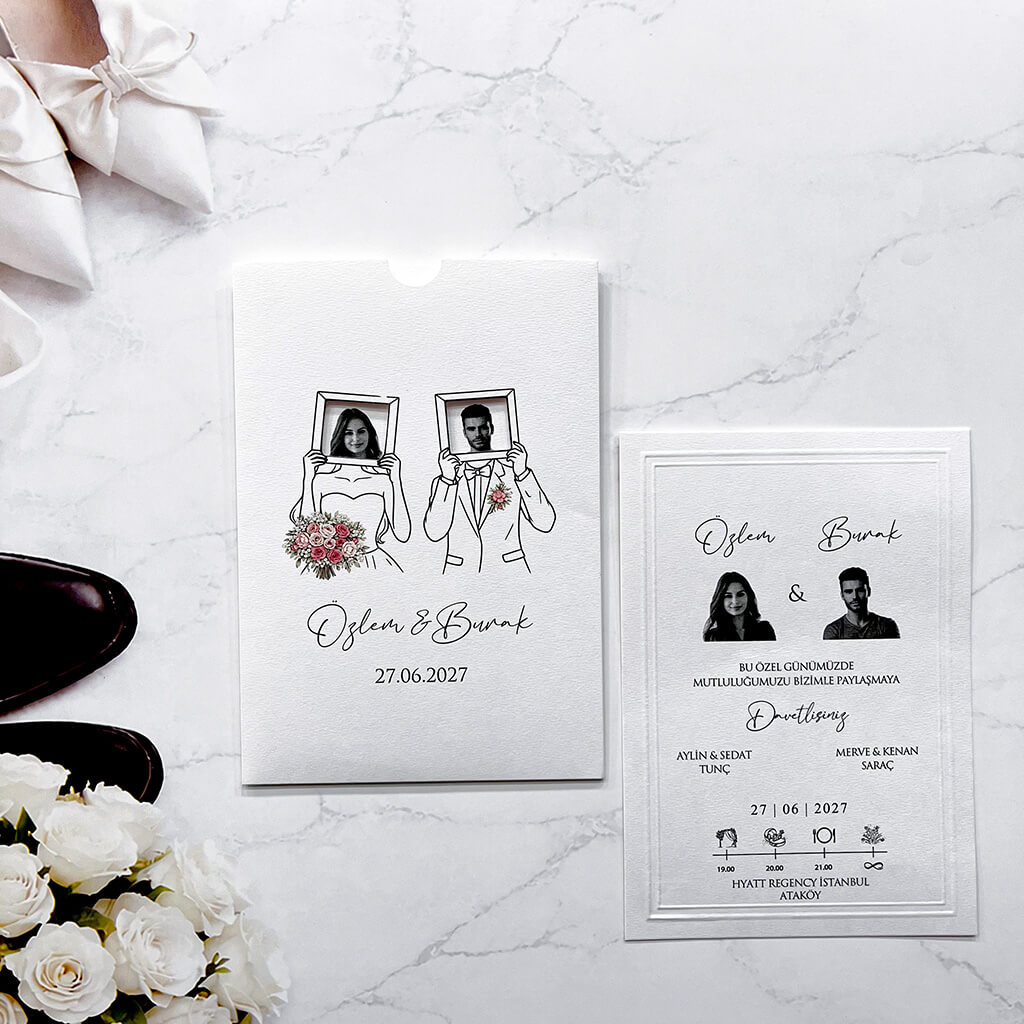 Düğün Davetiyesi Ar-602629 Çerçeve Pencereli Vesikalık Fotoğraflı İlginç Davetiye