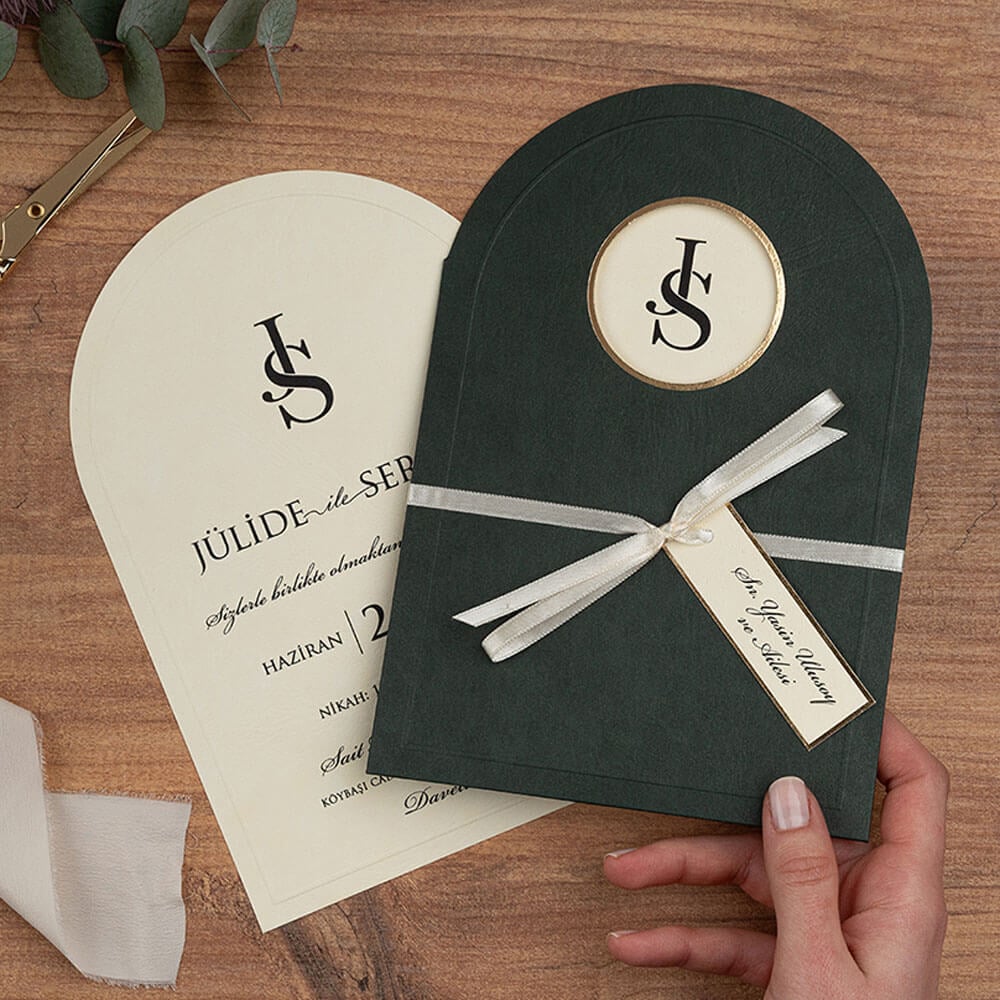 Düğün Davetiyesi Er-505119 Oval Kesim Zarf Renk Pencereli Zarflı Kurdeleli İlginç Davetiye