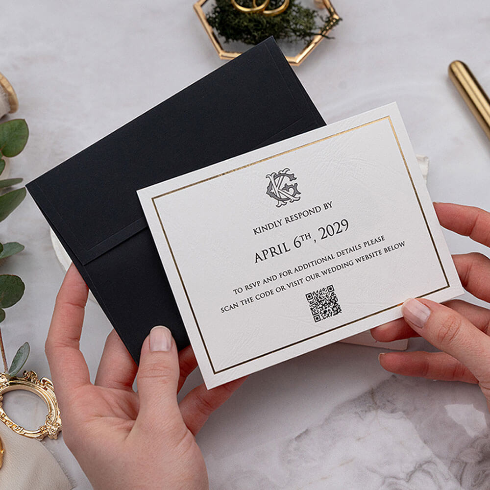 Kına Davetiyesi Er-50R-52 Siyah Zarflı Mini Davet Kartlı Zarif Davetiye