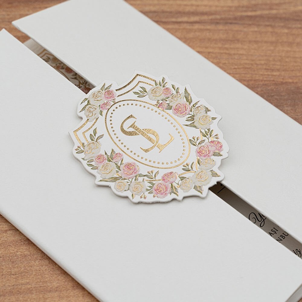 Düğün Davetiyesi ER-505112 | Krem Renk Karton Mühürlü Lüks Davetiye