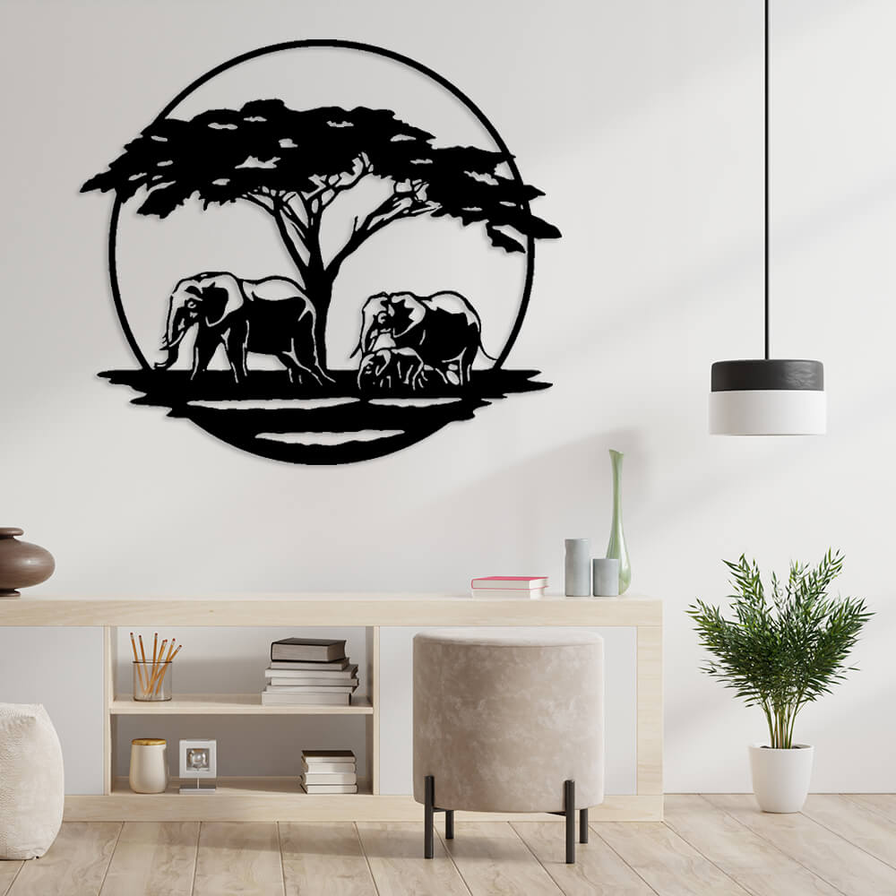 MDF Tablo Dekoratif Ağaç ve Filler | Ev Dekorasyon - Duvar Dekorasyonu