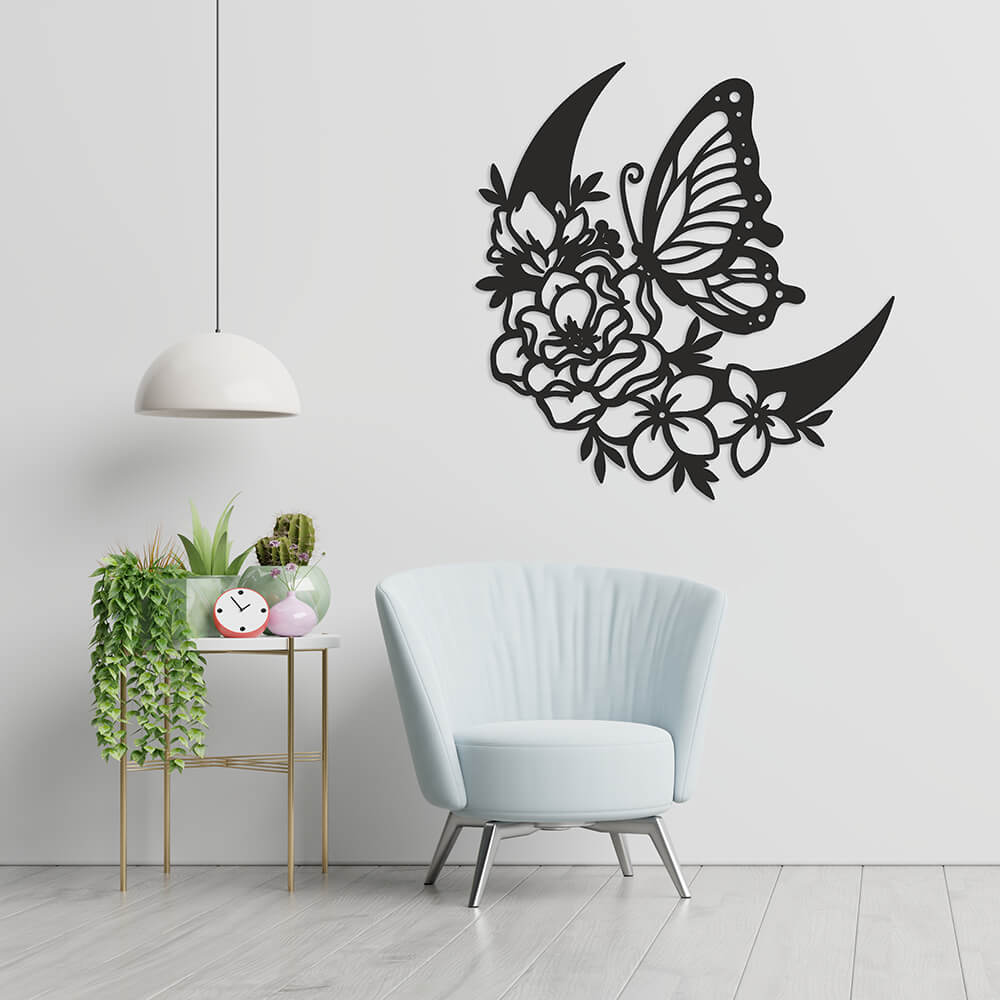MDF Tablo Çiçek Motifi ve Kelebek | Ev Dekorasyon - Duvar Dekorasyonu