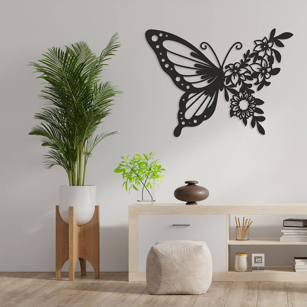 MDF Tablo Çiçek Kanatlı Kelebek | Ev - Duvar Dekorasyonu