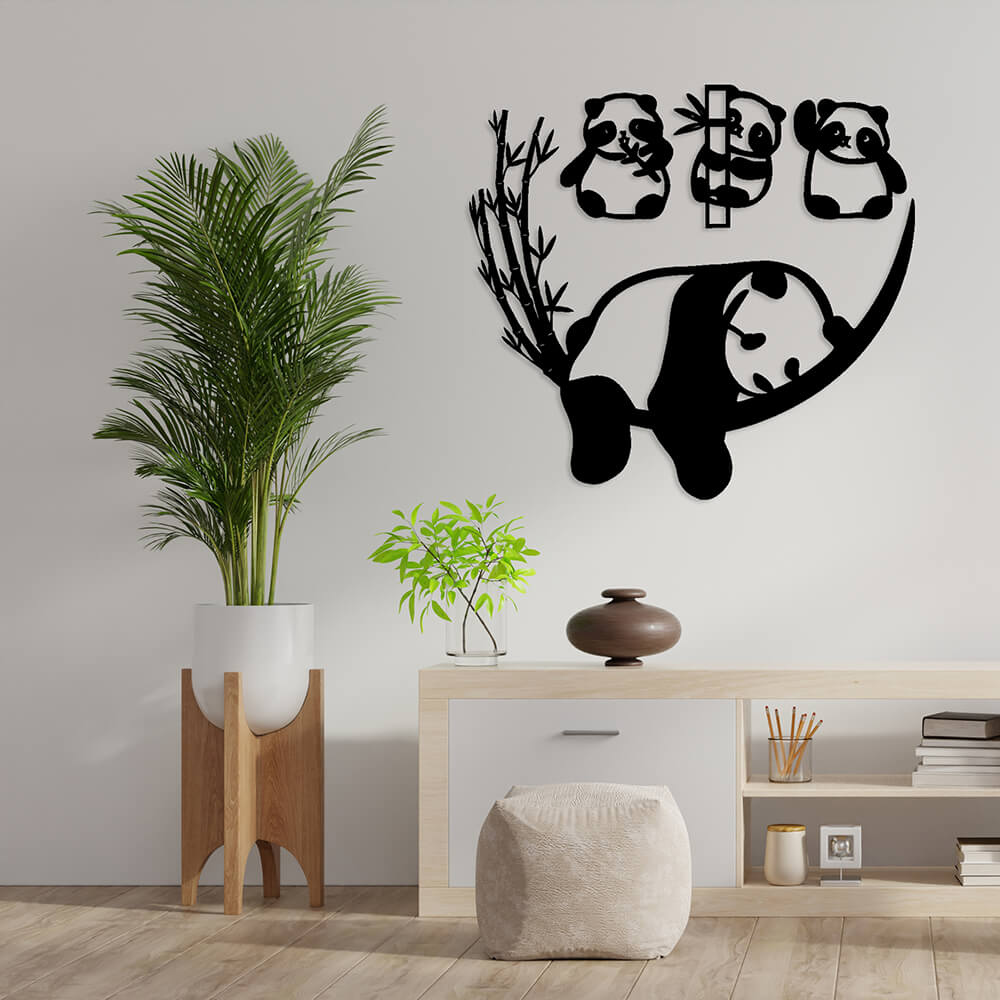 MDF Tablo Uyuyan Panda ve Yavruları | Ev Dekorasyon, Duvar Dekorasyonu