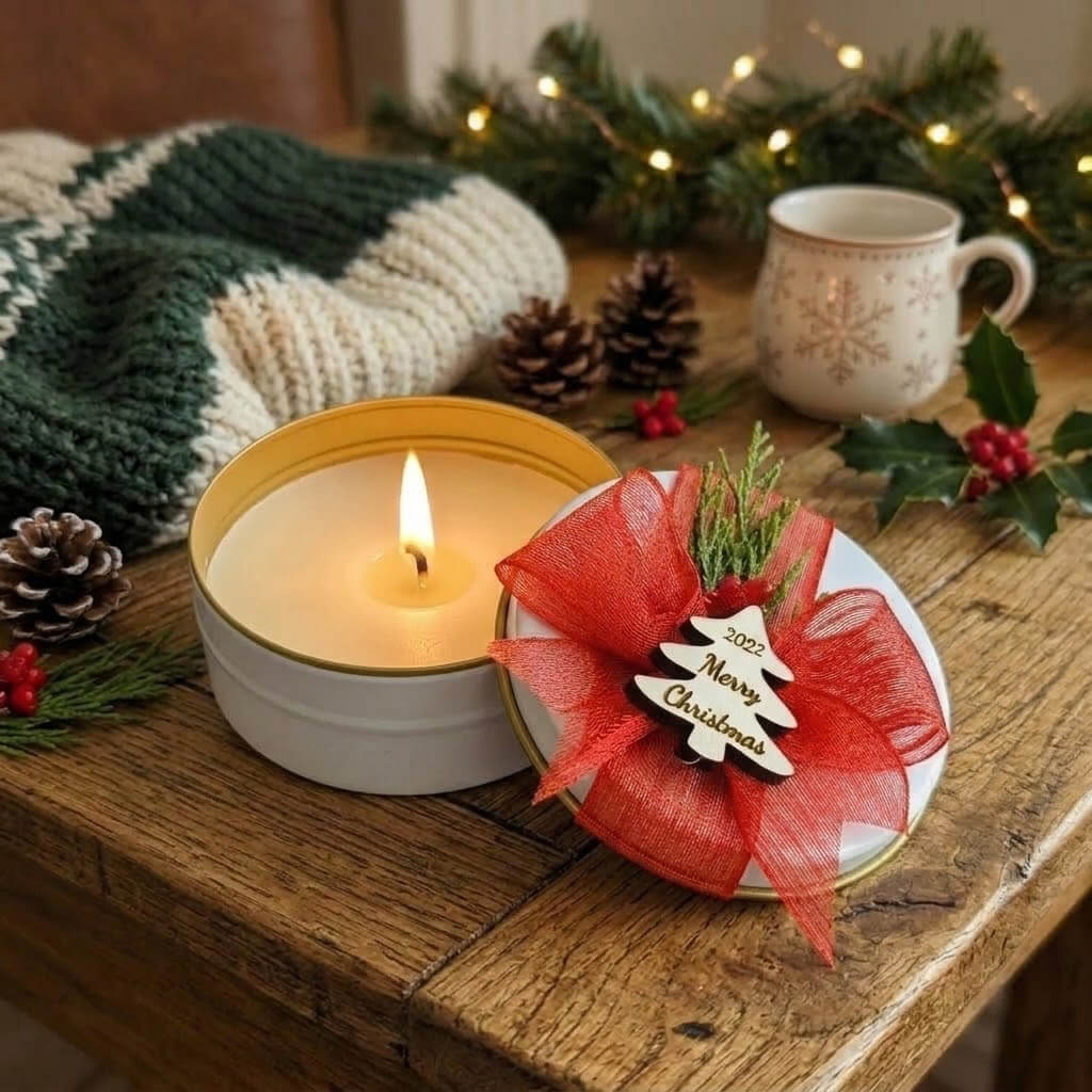 Yılbaşı Süsü ve Hediyeliği Teneke Kutu İçinde Mum YLB-7208 Merry Christmas