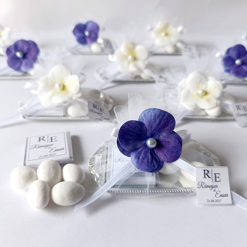 Nikah Şekeri Nks-317B Madlen Çikolata ve Badem Şekerli Gümüş Metal Mini Tepsi 2