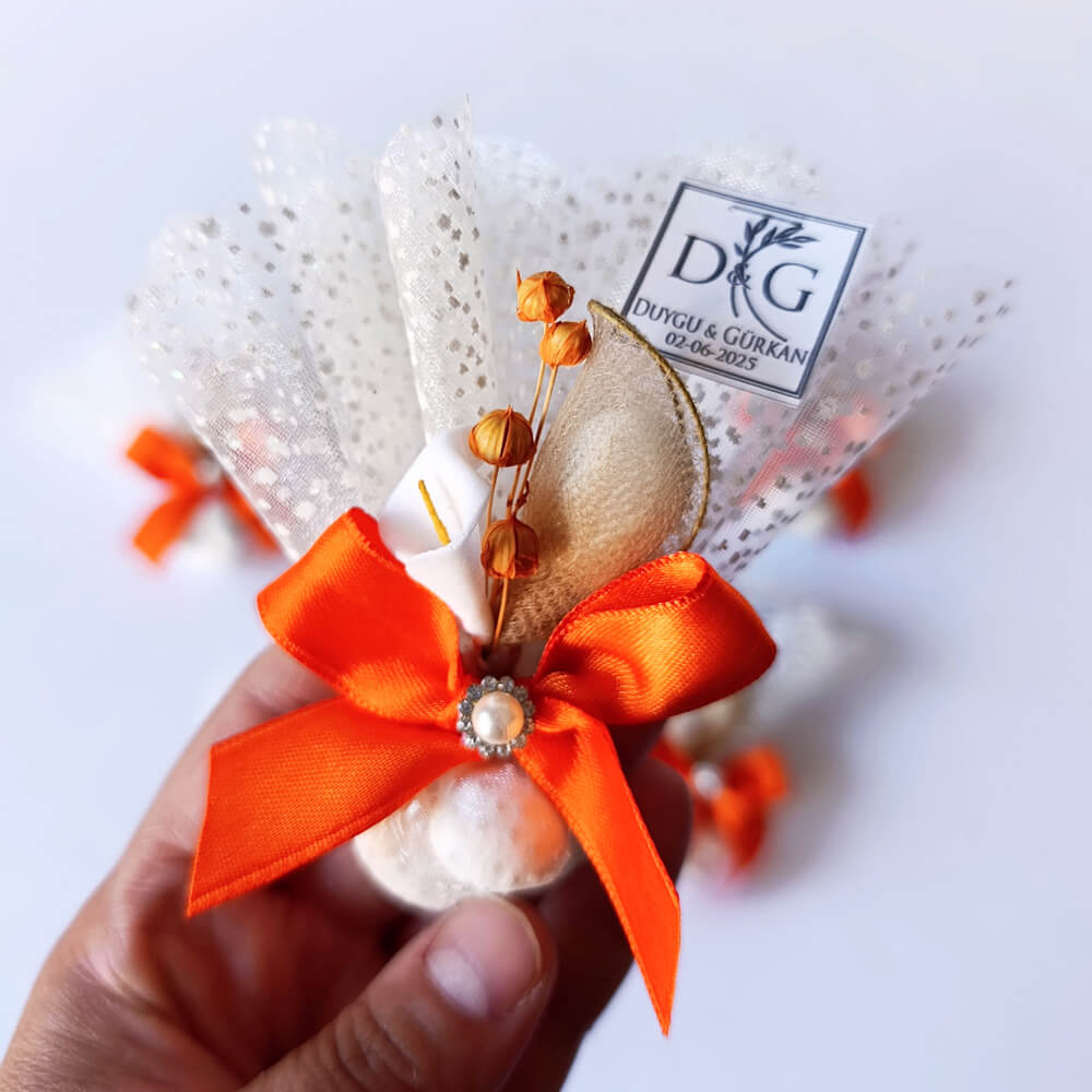 Nikah Şekeri Magnet Nks-322 Badem Şekerli Gala Çiçekli Tül Kese 1