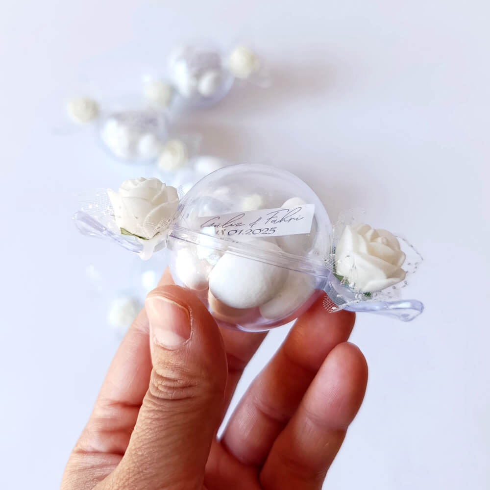 Nikah Şekeri Badem Şekerli Bayram Şekeri Şeklinde Yuvarlak Mika Kutu Nks-323a