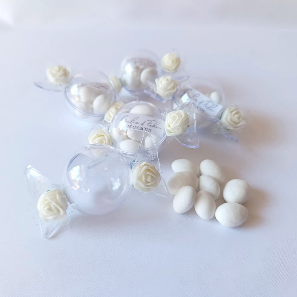Nikah Şekeri Badem Şekerli Bayram Şekeri Şeklinde Yuvarlak Mika Kutu Nks-323b