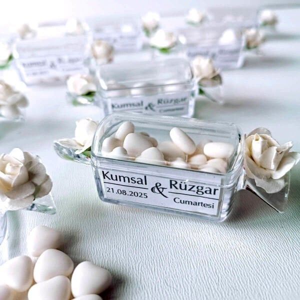 Nikah Şekeri Hediyeliği Kalp Şekerli Bayram Şekeri Şeklinde Mika Kutu Nks-291B-3