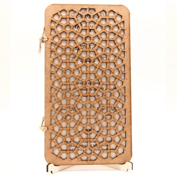 Ahşap Düğün Davetiyesi Modelleri Bal Peteği Desenli Ahşap Davetiye AHD-3031b