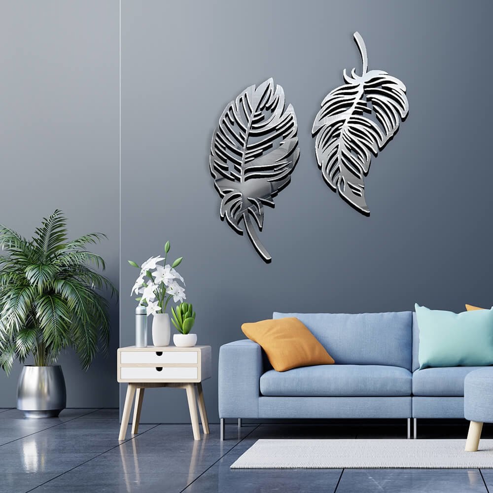 Dekoratif Ayna 2 Yaprak Gümüş Pleksi Ayna DKA-03G 60x60 cm