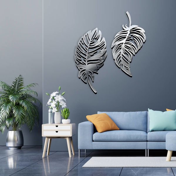 Dekoratif Ayna 2 Yaprak Gümüş Pleksi Ayna DKA-03G 60x60 cm