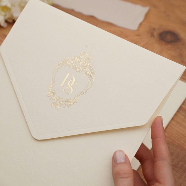 Düğün Davetiyesi Er-505104 | Krem Renk Karton Mühürlü Kalın Lüks Davetiye