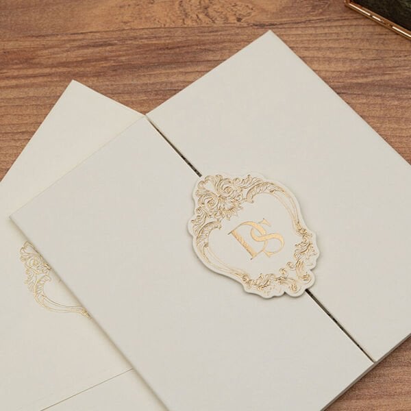 Düğün Davetiyesi Er-505104 | Krem Renk Karton Mühürlü Kalın Lüks Davetiye