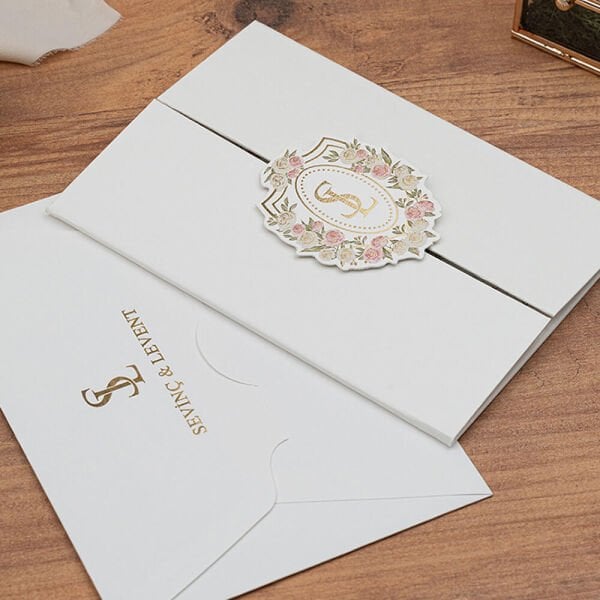 Düğün Davetiyesi Er-505112 | Krem Renk, Karton Mühürlü, Kalın Lüks Davetiye