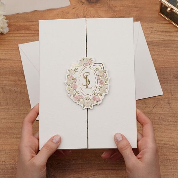 Düğün Davetiyesi Er-505112 | Krem Renk, Karton Mühürlü, Kalın Lüks Davetiye