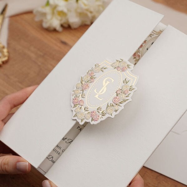 Düğün Davetiyesi Er-505112 | Krem Renk, Karton Mühürlü, Kalın Lüks Davetiye