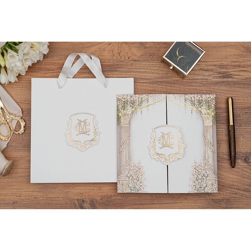 Düğün Davetiyesi Er-505109 | Çantalı Zarflı Karton Mühürlü Kalın Lüks Davetiye