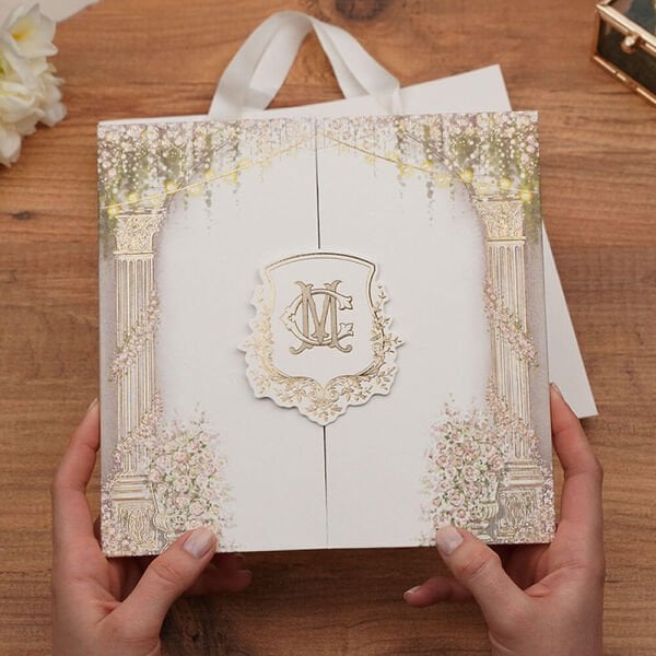 Düğün Davetiyesi Er-505109 | Çantalı Zarflı Karton Mühürlü Kalın Lüks Davetiye