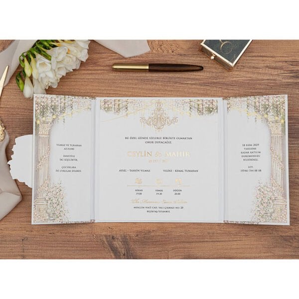 Düğün Davetiyesi Er-505109 | Çantalı Zarflı Karton Mühürlü Kalın Lüks Davetiye