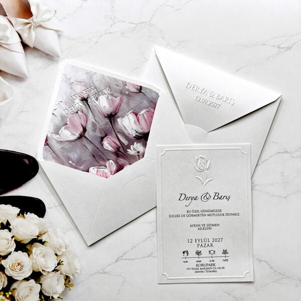 Düğün Davetiyesi Ar-602610 Zarf İçi Çiçek Bahçesi Pastel Resimli Sanatsal Davetiye