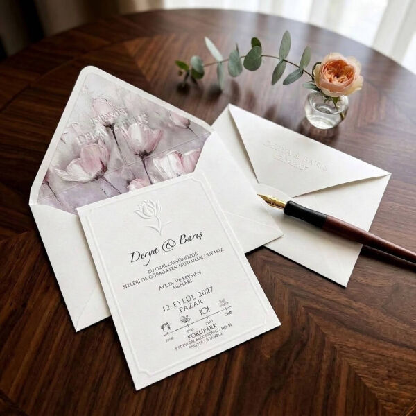 Düğün Davetiyesi Ar-602610 Zarf İçi Çiçek Bahçesi Pastel Resimli Sanatsal Davetiye