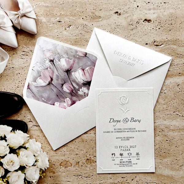 Düğün Davetiyesi Ar-602610 Zarf İçi Çiçek Bahçesi Pastel Resimli Sanatsal Davetiye