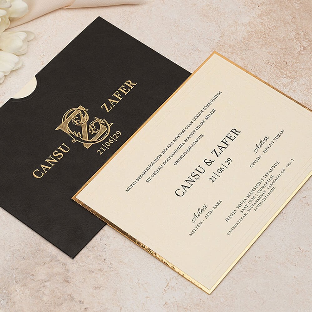 Düğün Davetiyesi Er-505136 | Siyah Zarflı Kalın Lüks Davetiye