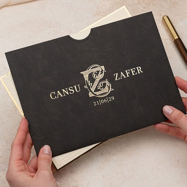 Düğün Davetiyesi Er-505136 | Siyah Zarflı Kalın Lüks Davetiye