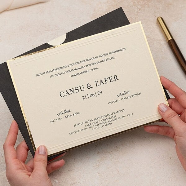 Düğün Davetiyesi Er-505136 | Siyah Zarflı Kalın Lüks Davetiye