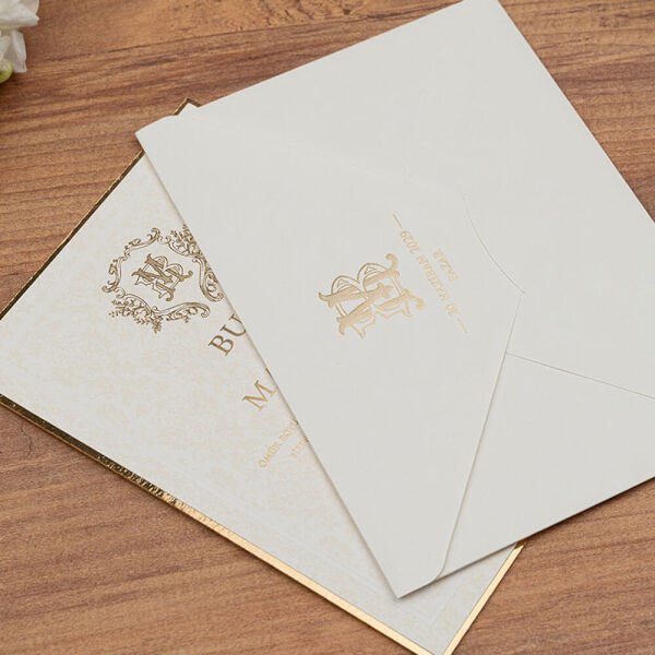Düğün Davetiyesi Er-505143 | Krem Renk Zarflı Kalın Lüks Davetiye