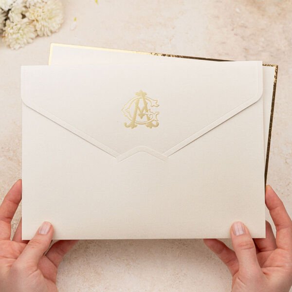 Düğün Davetiyesi Er-505139 | Krem Renk Zarflı Kalın Lüks Davetiye