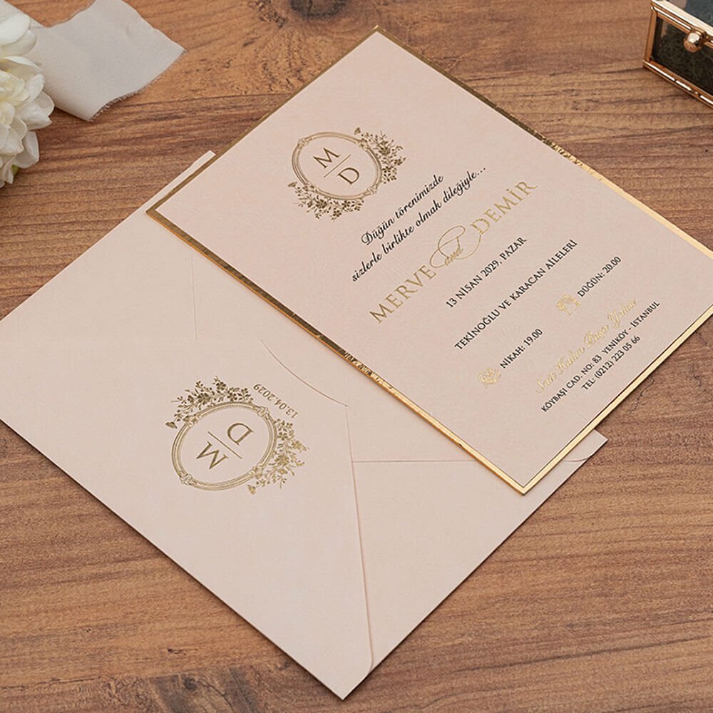 Düğün Davetiyesi Er-505146 | Rose Renk Zarflı Kalın Lüks Davetiye