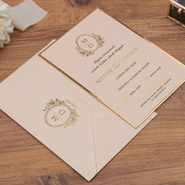 Düğün Davetiyesi Er-505146 | Rose Renk Zarflı Kalın Lüks Davetiye