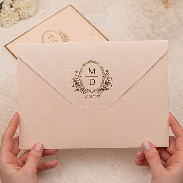 Düğün Davetiyesi Er-505146 | Rose Renk Zarflı Kalın Lüks Davetiye