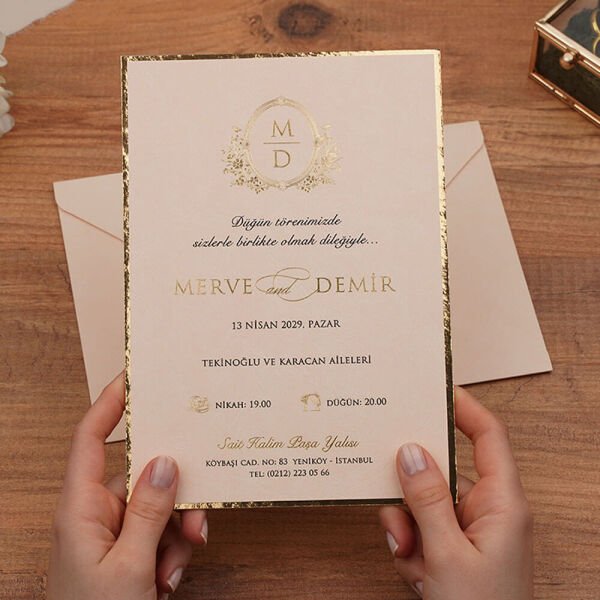 Düğün Davetiyesi Er-505146 | Rose Renk Zarflı Kalın Lüks Davetiye