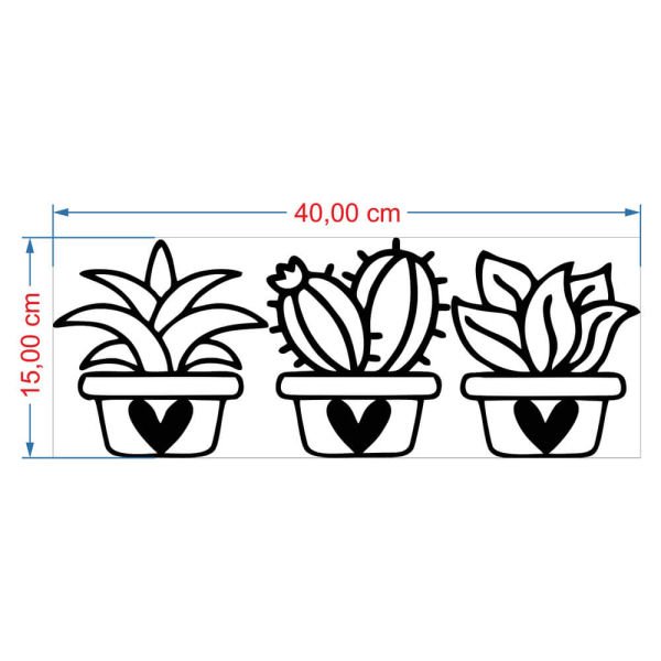 MDF Tablo Dekoratif 3lü Kaktüs-1 MDF-8 40x15 cm - 3mm