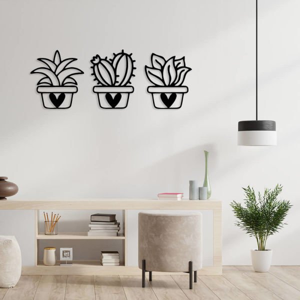 MDF Tablo Dekoratif 3lü Kaktüs-1 MDF-8 50x20 cm - 3mm