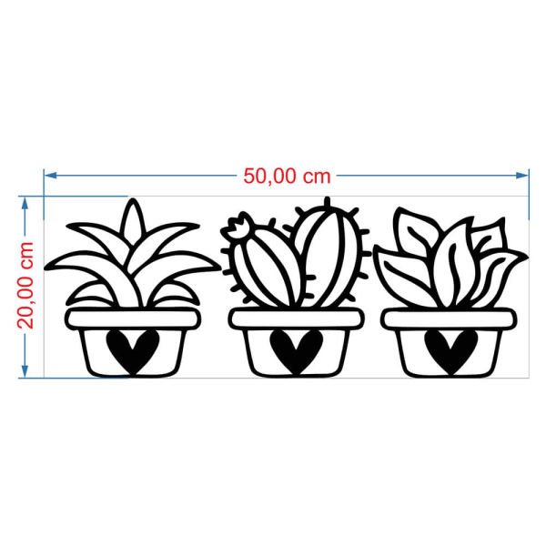 MDF Tablo Dekoratif 3lü Kaktüs-1 MDF-8 50x20 cm - 3mm