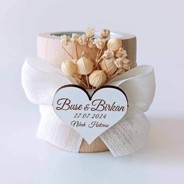 Nikah Şekeri Hediyeliği Naturel Silindir Ahşap Mumluk Nks-219