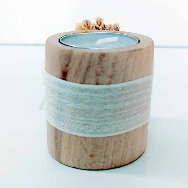 Nikah Şekeri Hediyeliği Naturel Silindir Ahşap Mumluk Nks-219