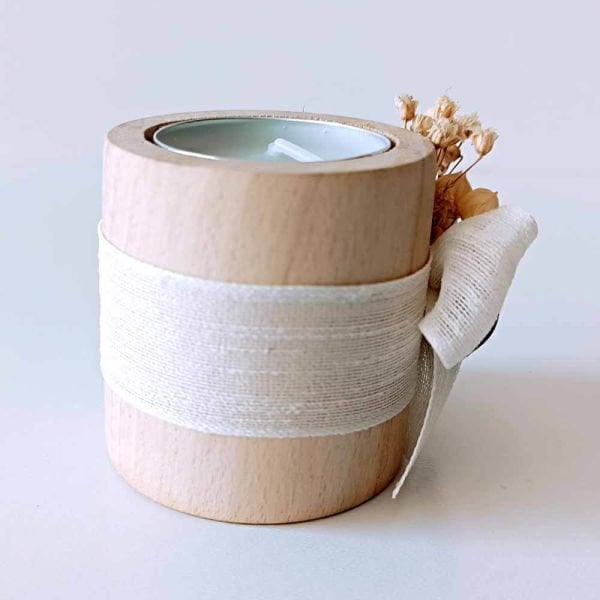 Nikah Şekeri Hediyeliği Naturel Silindir Ahşap Mumluk Nks-219