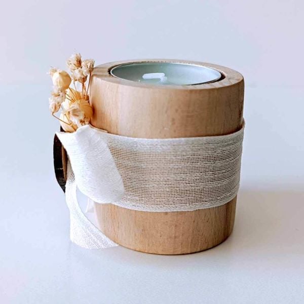 Nikah Şekeri Hediyeliği Naturel Silindir Ahşap Mumluk Nks-219