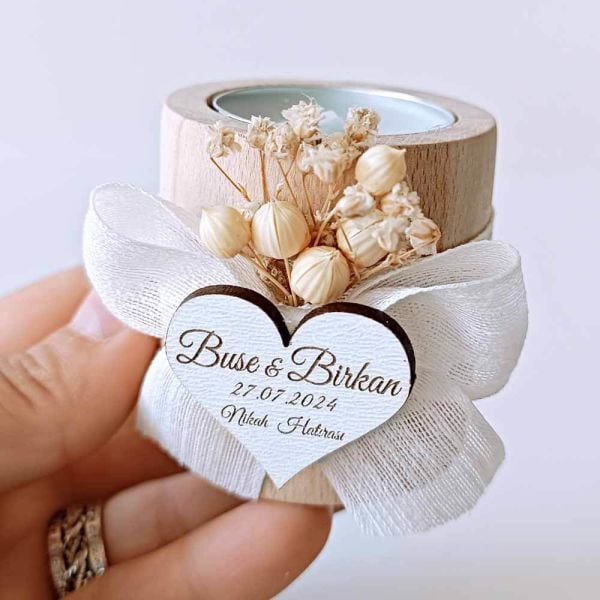 Nikah Şekeri Hediyeliği Naturel Silindir Ahşap Mumluk Nks-219