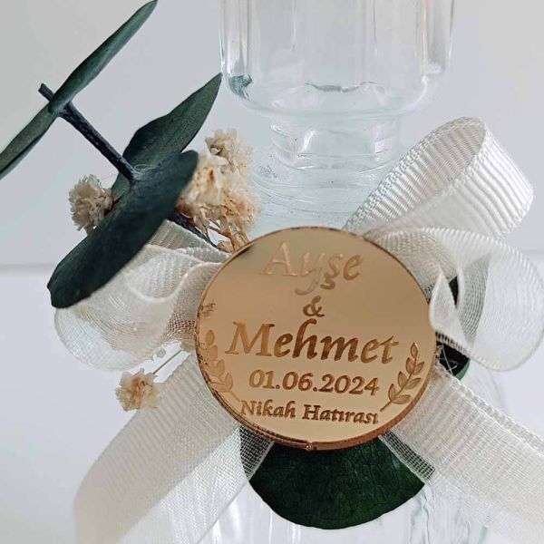 Nikah Şekeri Hediyeliği Okaliptus Çiçekli Cam Kolonya Şişesi Nks-222