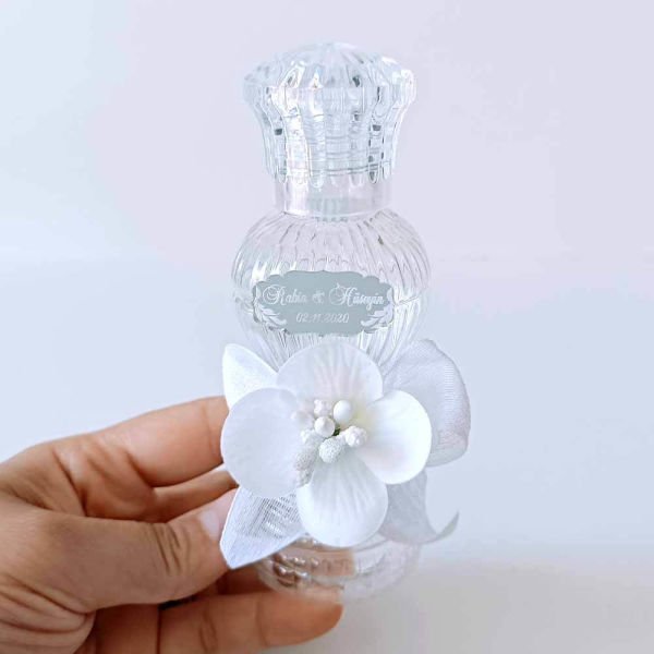 Nikah Şekeri Hediyeliği İnce Belli Ortanca Çiçekli 100cc Plastik Kolonya Şişesi Nks-230