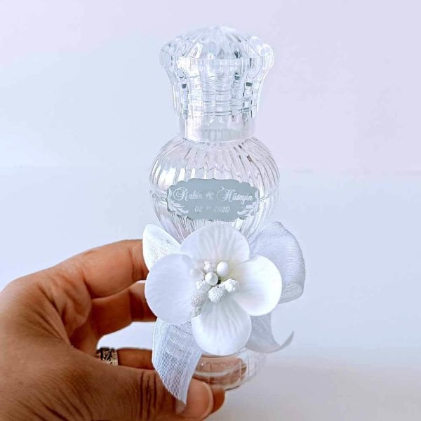 Nikah Şekeri Hediyeliği İnce Belli Ortanca Çiçekli 100cc Plastik Kolonya Şişesi Nks-230