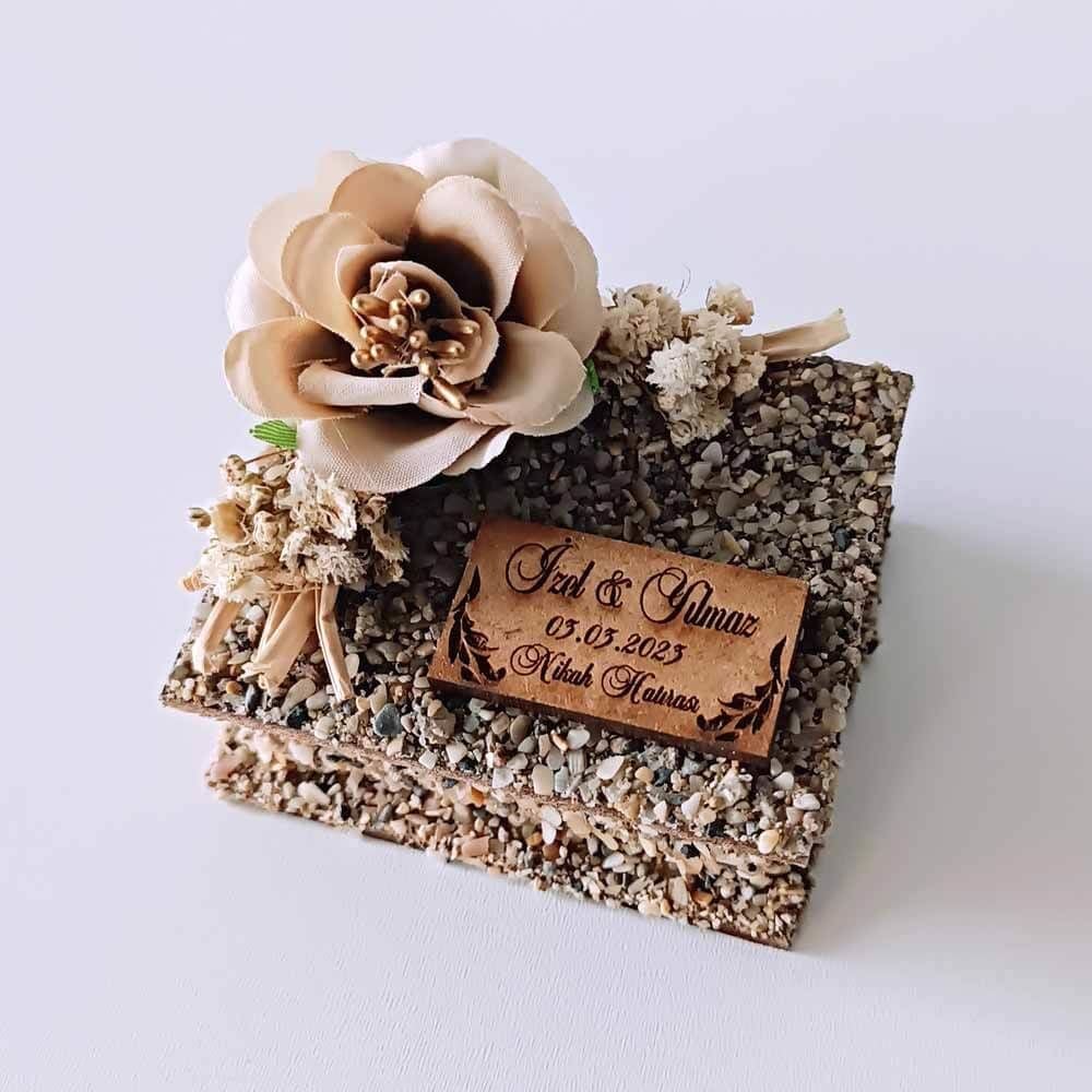 Nikah Şekeri Hediyelikleri Kumlu Mini Ahşap Kutu Nks-248